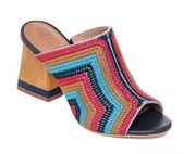 BERNARDO | Nya Slide Block Heel Sandals Navy Red Mustard Aqua Rainbow | Size 9