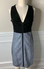 Rag n Bone suede leather colorblock metallic sheath dress size 8 goth punk