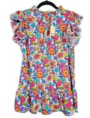 Jodifl Top Womens Small Neon Rainbow Colorful Flutter Sleeve Blouse Shirt NEW