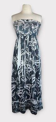 Lapis Anthropologie Black Ivory Smocked Convertible Maxi Dress Skirt