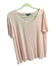 Lafayette 148 Basic Stripe Rayon Short Sleeve Tee | Pink Striped | XL