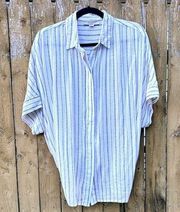 All Saints Saria Striped White Button Down Shirt Sz L