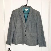 Fossil Wool Blend Tweed Classic Blazer Style Gray Blue Lining Size 8 Career Work