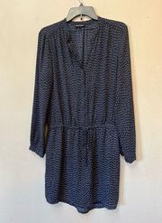 Hilary Radley Womens Navy Blue Arrow Print Sleeve Button Down Blouse Tie Dress M