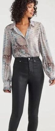 7 For All Mankind Long Sleeve Snake Print Silk Blouse Shirt Multi Women's Large