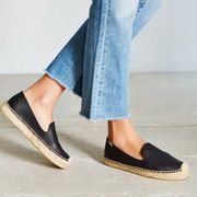 Black Leather Platform Espadrille Smoking Slipper Loafers