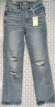 Good American Jeans Womens Sz 2/26 Western Bikercore Rodeo Distressed Blue