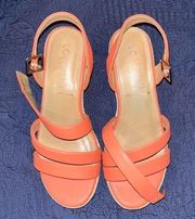 LC Lauren Conrad Strappy wedge heels, in spearmint coral, size 6