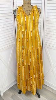 Sonoma Ikat Stripe Tiered Maxi Dress Yellow Blue XS