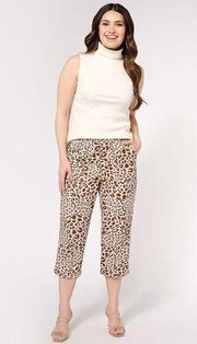 Susan Graver PURE Size L Capri Pants Animal Printed Linen Blend Regular Pull On