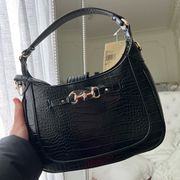 Anne Klein Black Croc Daphne Purse