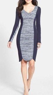 French Connection Women's Color Block Blue & Gray Long Sleeve Navy Midi Dress 10