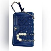 NEW Badgley Mischka Denim Blue Vegan Leather Studded Pearl Crossbody Bag