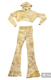 Set Long Sleeve Hoodie Flare Pants Yellow Medium/Large