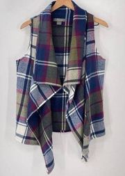 Natural Reflections Vest Womens Large Blue Green Plaid Flannel Waterfall Front