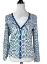 J. McLaughlin Blue and Brown Button Front Cardigan Sweater Size Small