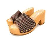 Veronica Beard Hannalee Houndstooth Studded Wool Wooden Platform Heeled Sandals