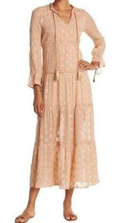 New Raga Kenna Metallic Tiered Flounce Sleeve Maxi Dress XS