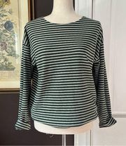 Vintage 90s Express Sweater Top Crew Neck Long Sleeve Green Striped Oversized M