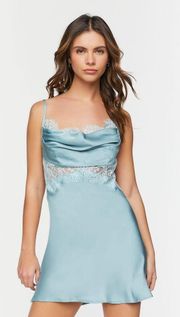 Satin Cowl Neck Lace-trim Slip Dress