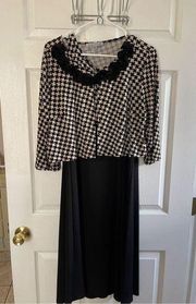 Vintage Danny & Nicole Black and Tan Houndstooth Dress and Cardigan Set size 14