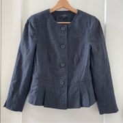 Blazer Jacket Workwear Formal Tweed Peplum Elegant Navy Blue Size 2