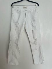 Lucky Brand Womens White Handcrafted Sienna Slim Boyfriend Jeans