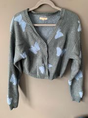 Cropped Fuzzy Butterfly Button Up Cardigan