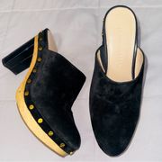 Veronica Beard Grita Black Suede Studded Heeled Slip On Clogs size US 7M