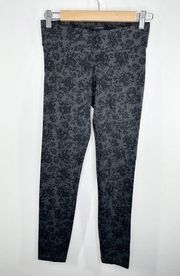 Ann Taylor Black Grey Floral Print Pull On Leggings Women's Size XX-Small XXS