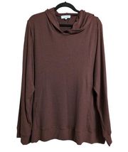 Michael Stars Emmy Hooded Cropped Sweatshirt Brown Madison Brushed Jersey 3X New