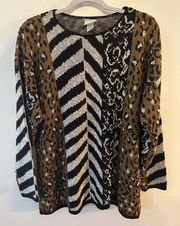 Classic Elements Vintage Mixed Animal Printed Sweater Made In USA Size Large