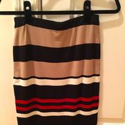 ⛄️ Bobeau Striped, Stretchy Pencil Skirt, Black, Orange, Cream, Size XS