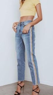 Pistola Denim Monroe Mid Rise Striped Crop in Blue and Yellow