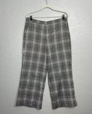 Lovers and Friends Women L Black White Gray Plaid Pants Wide Leg Cropped Zipper