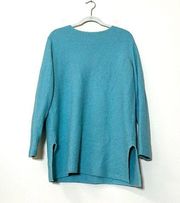 J. Jill Long Sleeve Scoop Neck Side Slit Stretch Knit Pullover Light Blue