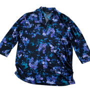 Ellen Tracy Shirt Womens X Large Blue Black Purple Floral V Neck 3/4 Sleeve Top