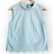 Brooks Brothers Light Blue Cotton Sleeveless High Neck Scalloped Hem Blouse 4