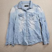 Ci Sono Denim Collection Womens Shirt Size M Blue Denim Light Wash Pearl Snap