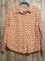 Women's Crown & Ivy Orange White Button Front Crab Print Shirt Blouse Medium