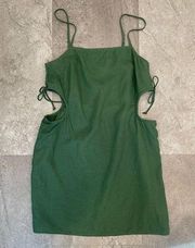 Aerie Green Linen Side Cut Out Mini Dress