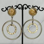 Chico's Cabochon Hoop Gold Tone Earrings Pierced Pair