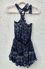 MISA Molina Sleeveless Tiered Ruffle Hem Halter Mini Dress Navy Women's Sz XS