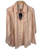 NEW CHASER Coral Striped Button Down Cotton Oversized Shirt Size 2X NWT