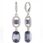 Givenchy Oval Double Drop Earrings in Silver-Tone Blue NEW