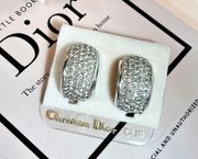 Large Pave Crystal Half Hoop Clip-On Earrings