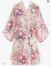 Floral Light Pink Bridesmaid Satin Feel robe with Tie