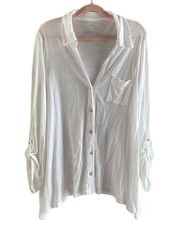 INC XL WHITE SLUB KNIT COLLARED RHINESTONE HALF-BUTTON OVERLAY