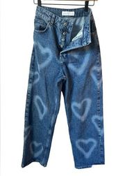 Topshop W26 petite heart graffiti denim straight jeans.