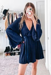 L'Academie Revolve Florence Navy Blue Pleated Mini Wrap Dress